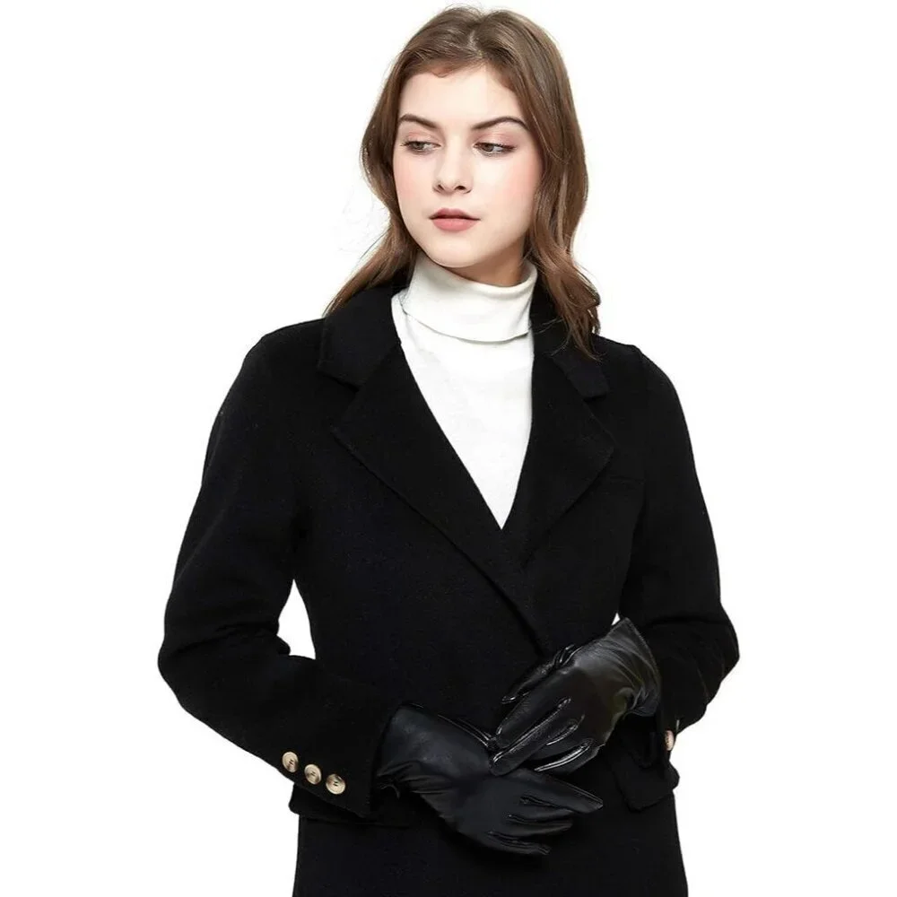 Women’s Leather Gloves Genuine SheepSkin Leather Cold Weather Cashmere Black 2